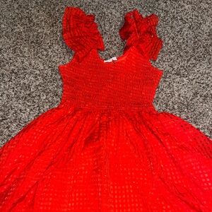 Red dress ruffle sleeves